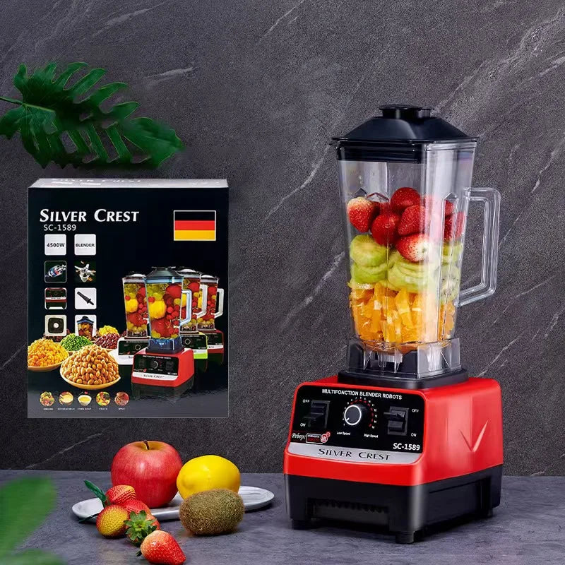 Heavy Duty High Power Electric Blender and Juicer - 4500W Professional Food Mixer with 2L Plastic Container - 15 Speed Settings for Home and