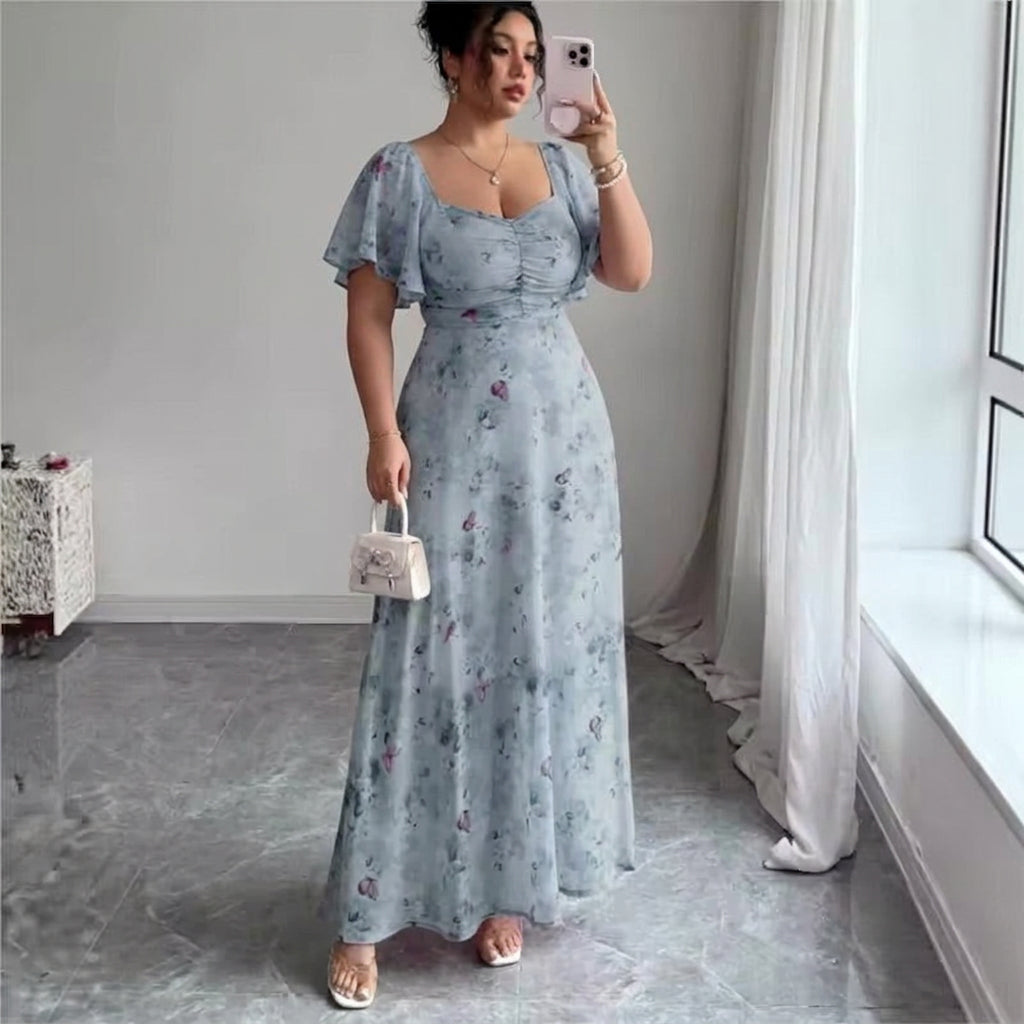 Women's Elegant Slim Dress with Ruffle Sleeves
