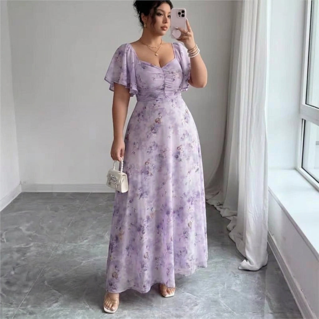 Women's Elegant Slim Dress with Ruffle Sleeves