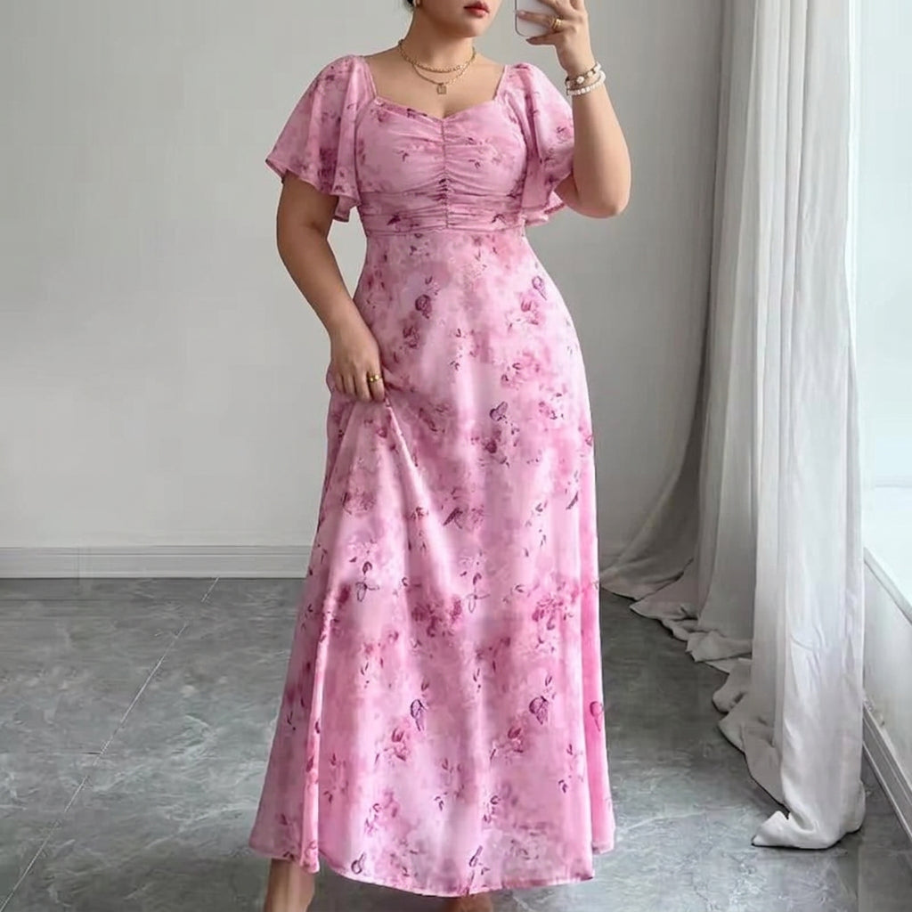 Women's Elegant Slim Dress with Ruffle Sleeves