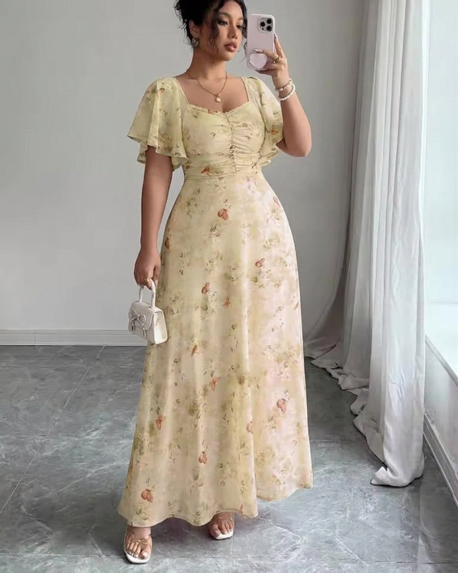 Women's Elegant Slim Dress with Ruffle Sleeves