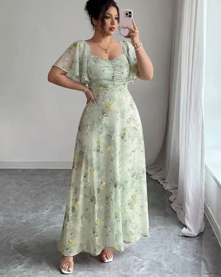 Women's Elegant Slim Dress with Ruffle Sleeves
