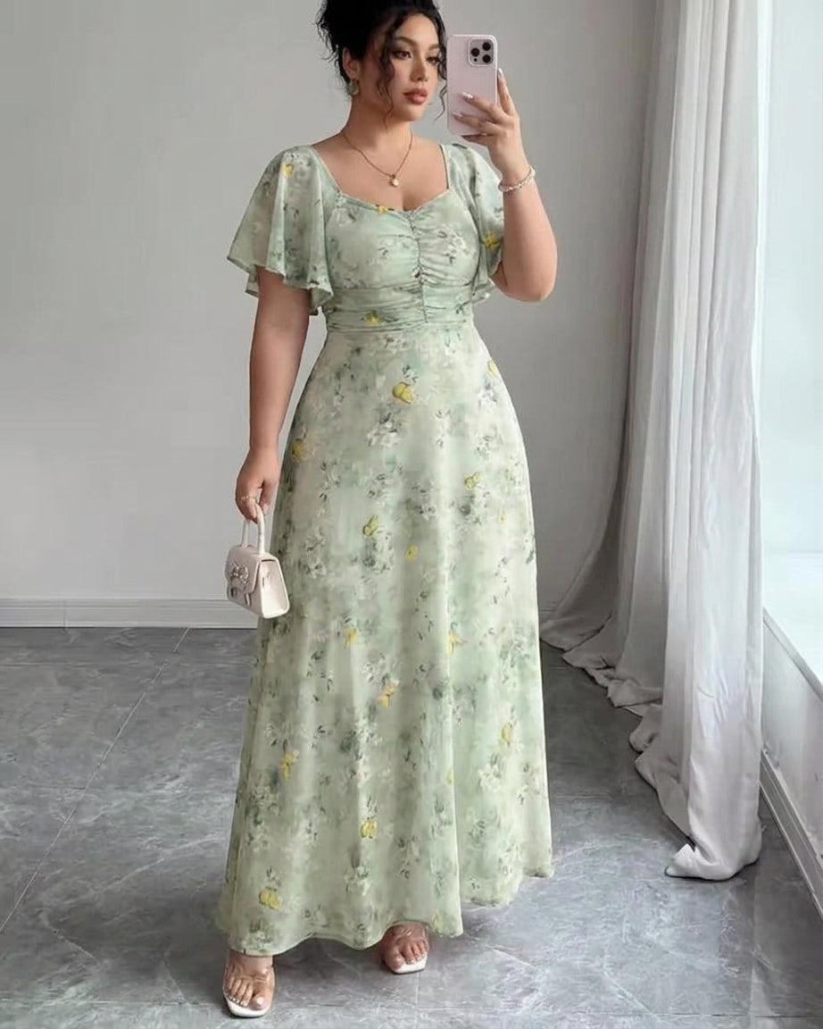 Women's Elegant Slim Dress with Ruffle Sleeves