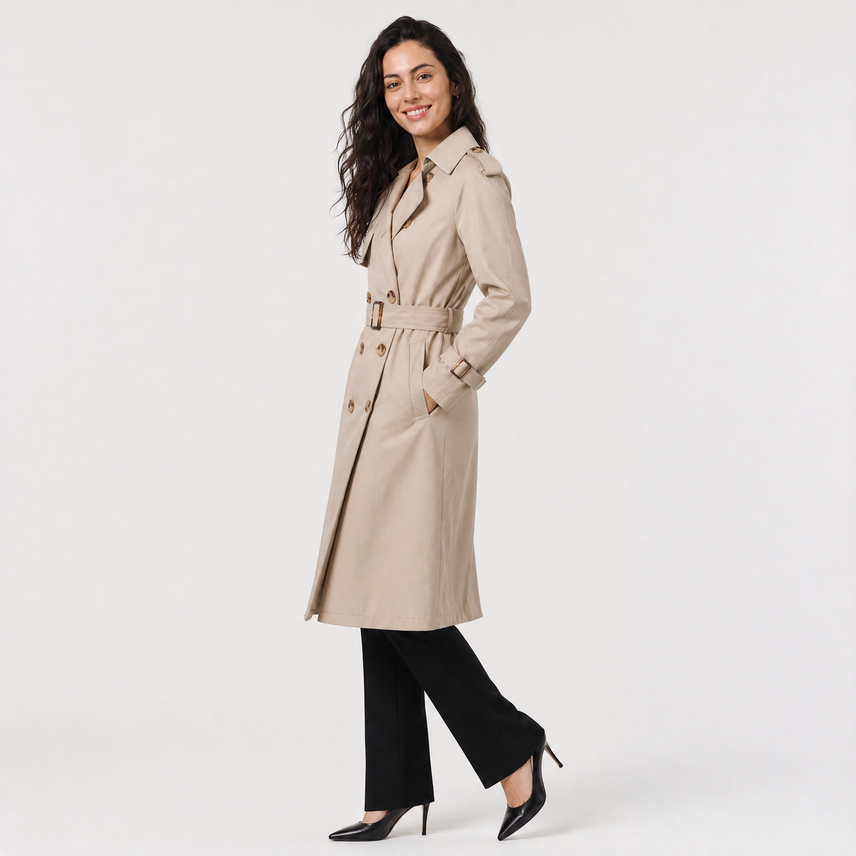 Women's Single Breasted Belted Trench Coat