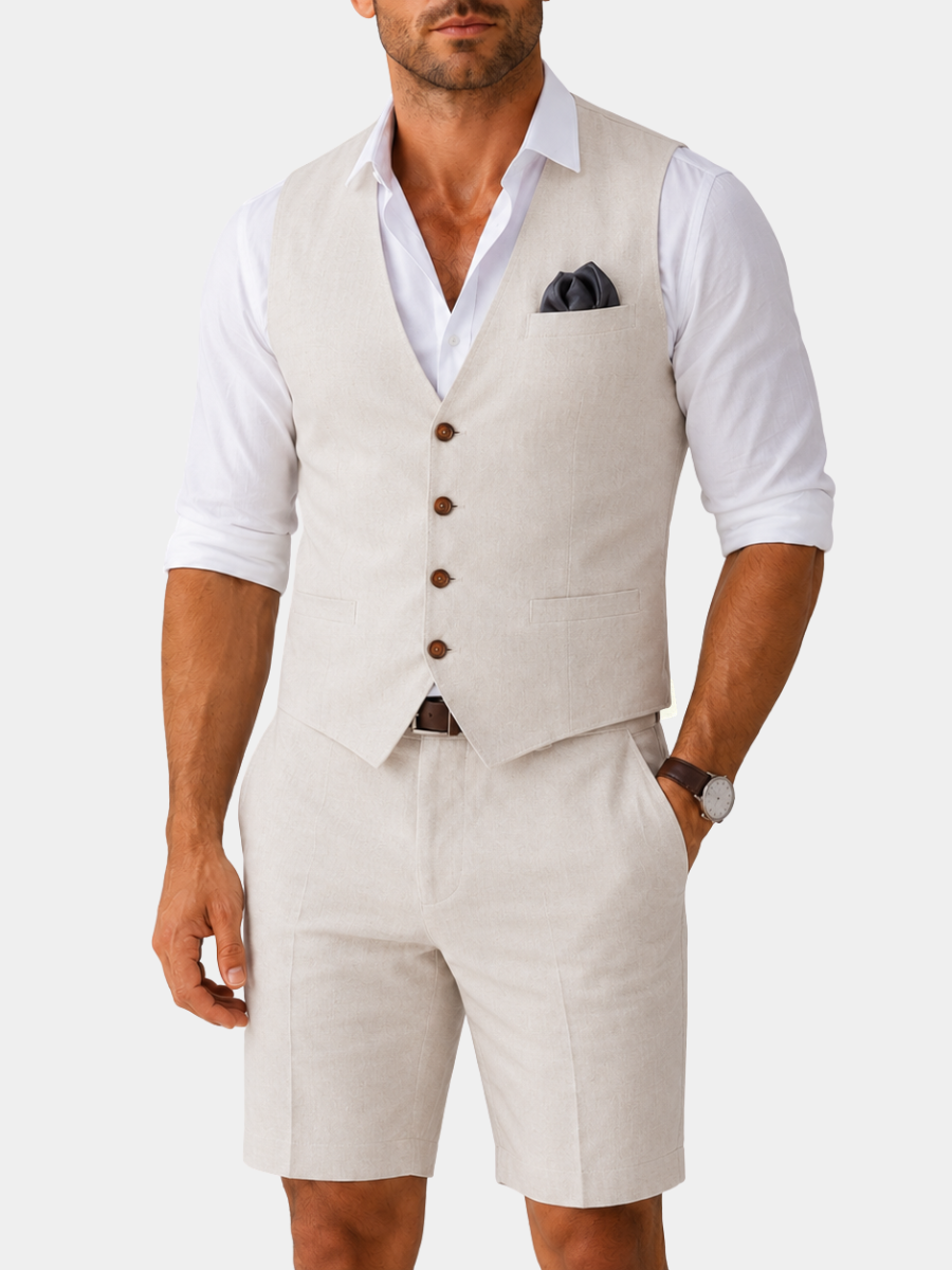 Men's Linen Vest and Shorts Two-Piece Set