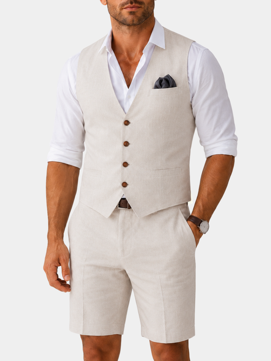 Men's Linen Vest and Shorts Two-Piece Set