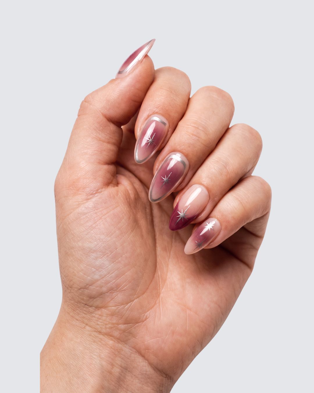 Burgundy Starburst Almond Press-On Nails