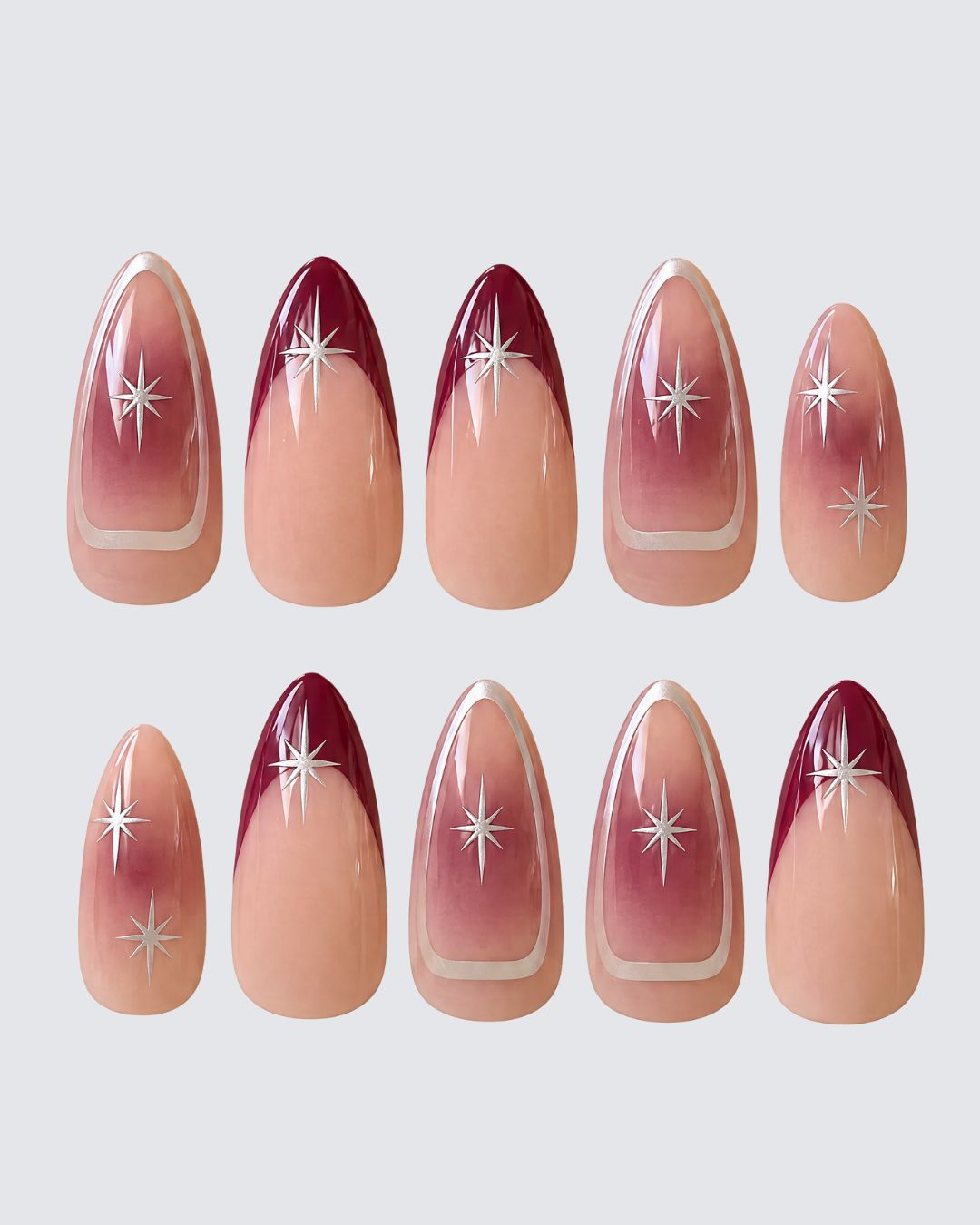 Burgundy Starburst Almond Press-On Nails