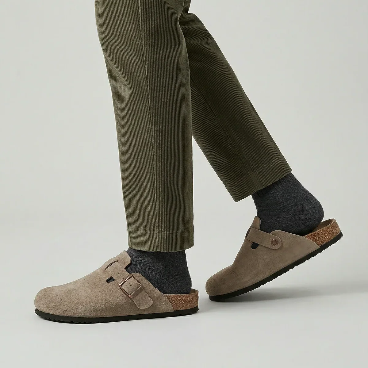 Men's Suede Clogs with Adjustable Buckle