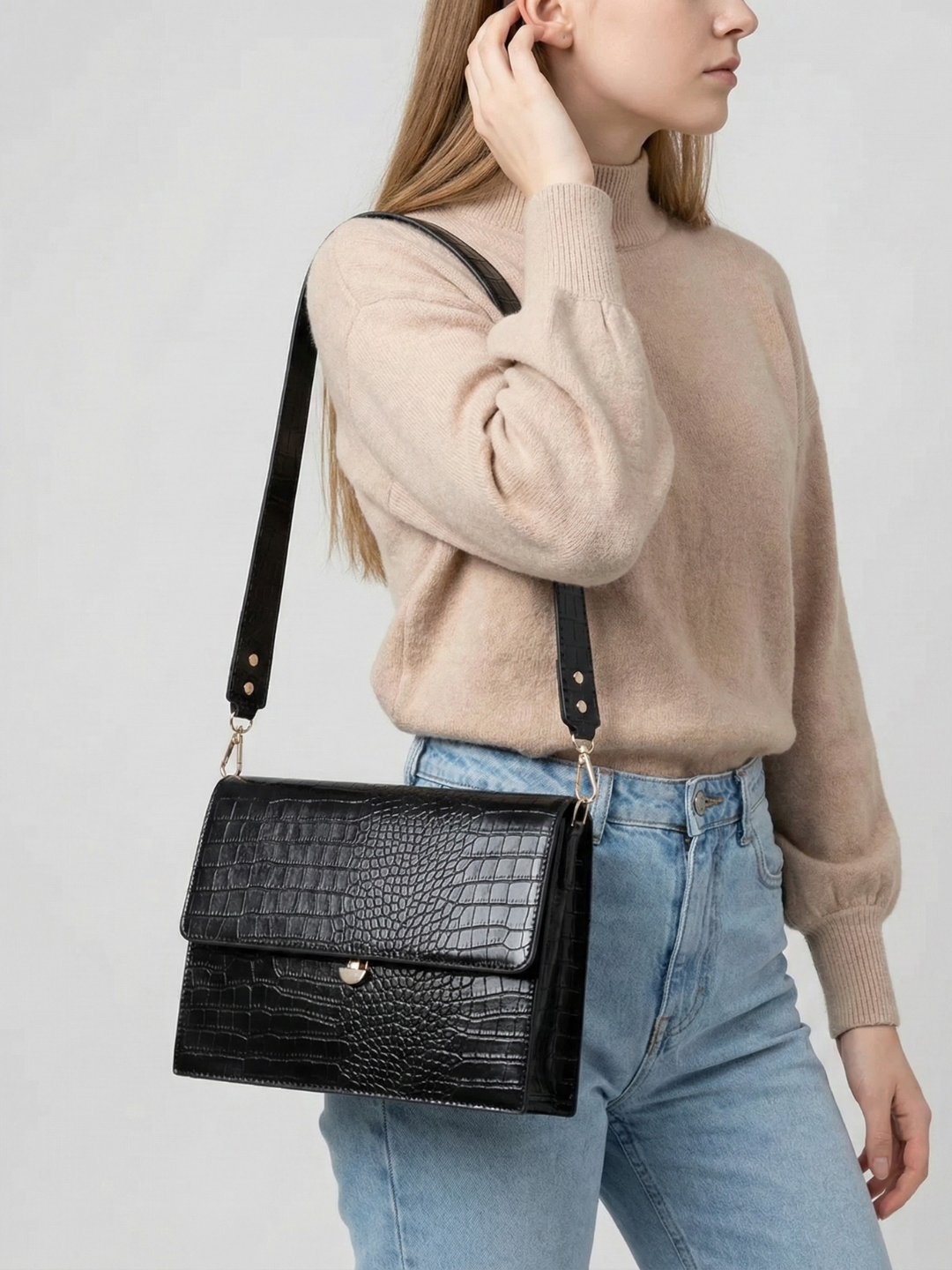Mini black crossbody bag for work