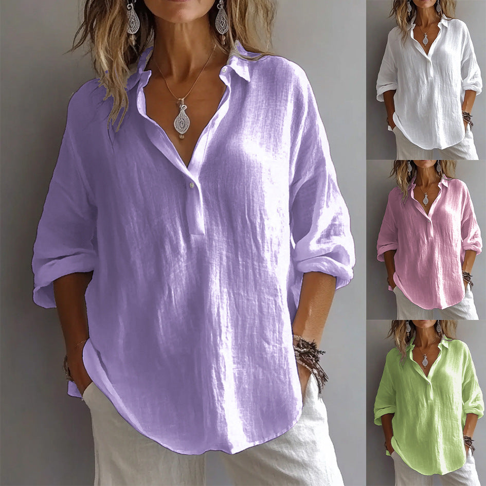 Women's Wide-Sleeve Casual Linen Shirt