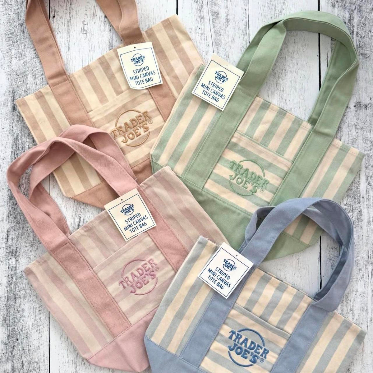 Striped Canvas Mini Tote Bags, Set of 4