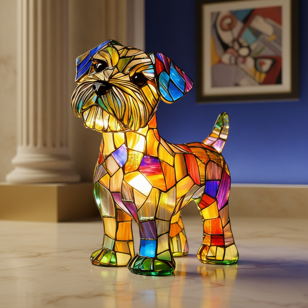 Stained Glass Dog Lamp