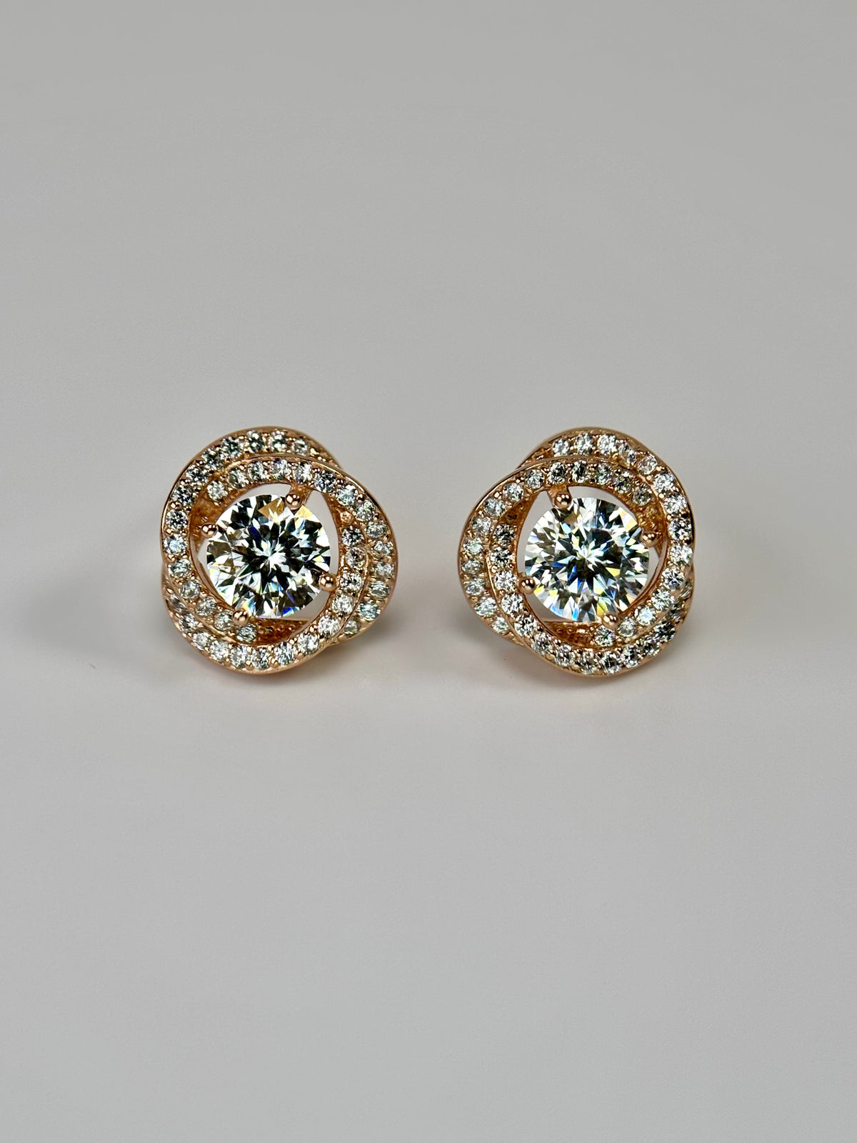 Rose Gold Halo Moissanite Stud Earrings