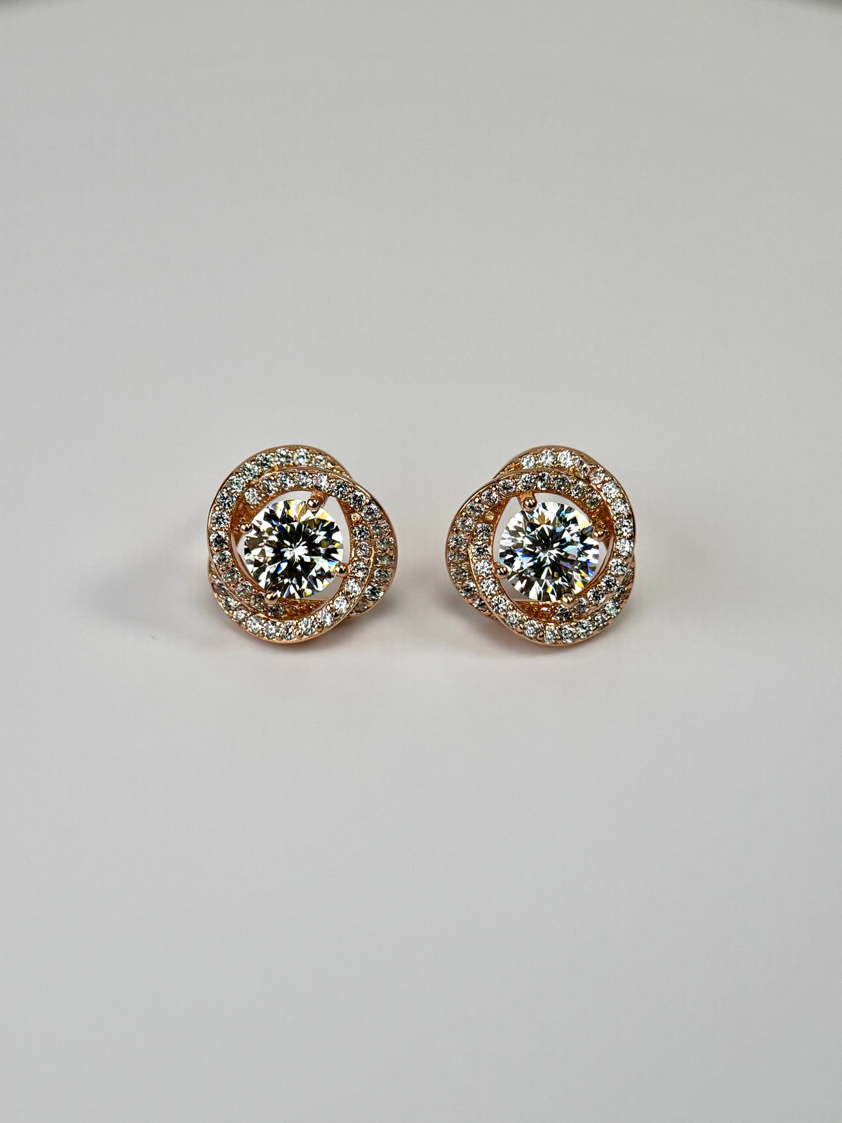 Rose Gold Halo Moissanite Stud Earrings