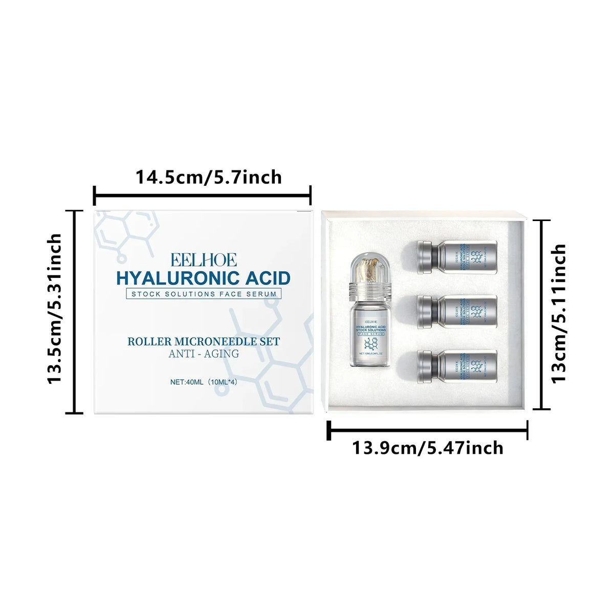 Hyaluronic Acid Face Serum Set with Roller Applicator – 4 x 10ml Moisturizing Serum