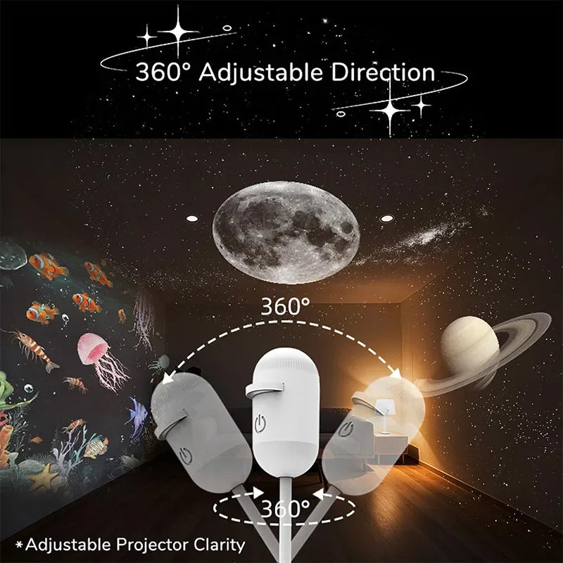 USB Mini Star Projector Night Light with Interchangeable Slide Films – Starry Sky Light for Home and Car