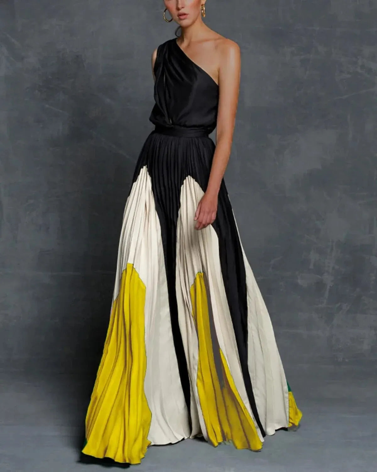 One-Shoulder Pleated Wedding Guest Maxi Dress