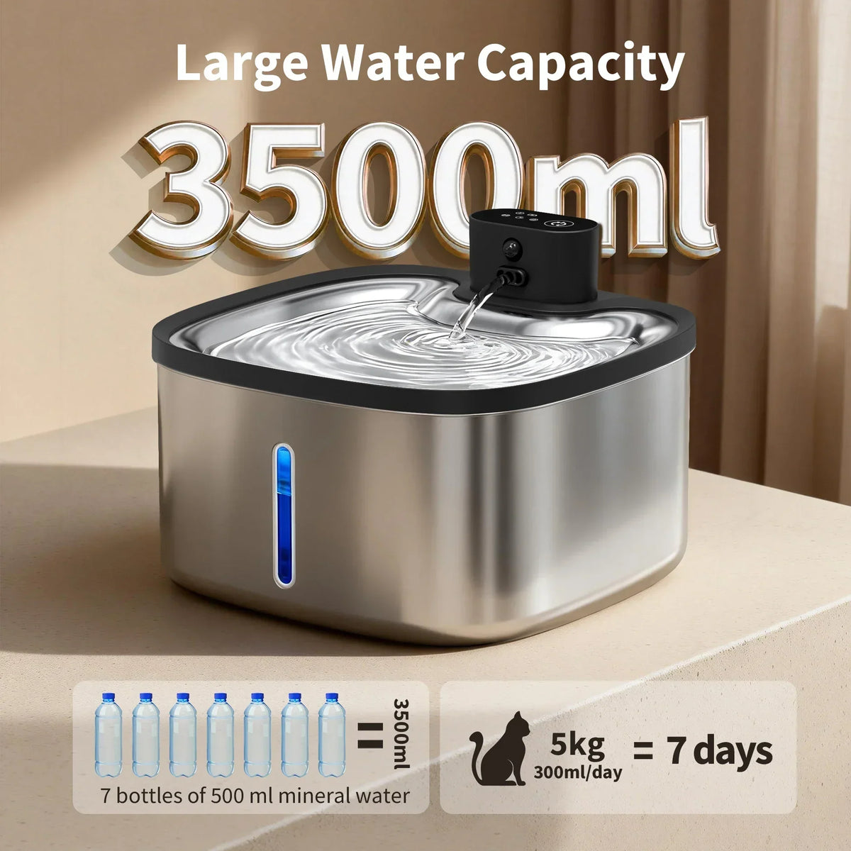 Wireless Cat Water Fountain 3.5L with Motion Sensor, Filter and 4000mAh Battery
