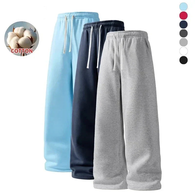 Men's Wide-Leg Sweatpants – Soft Cotton Loose Fit Drawstring Casual Pants