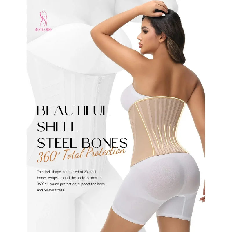 Steel Boned Waist Trainer Corset for Women – Firm Control Waist Cincher, XS–3XL