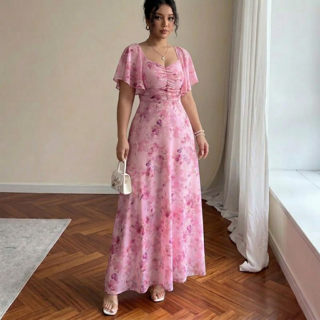 Women's Elegant Slim Dress with Ruffle Sleeves