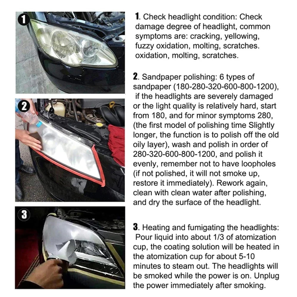 Professional Automotive Headlight Restoration Kit - 3rd Gen Vapor Fumigation Polishing Set for Car Light Renovation and Oxidation Removal