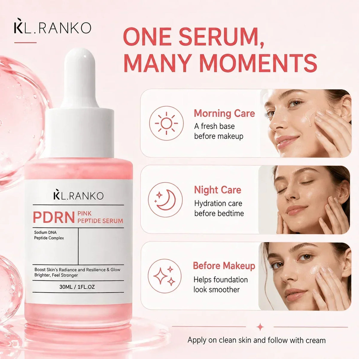 PDRN Peptide Face Serum 30ml with Collagen and Niacinamide – Hydrating Glow Serum