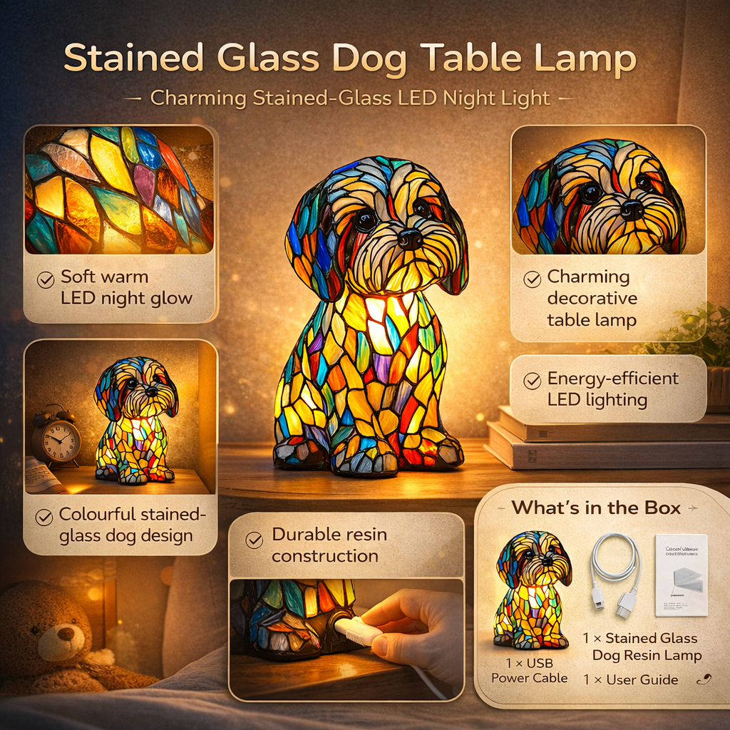 Stained Glass Dog Lamp
