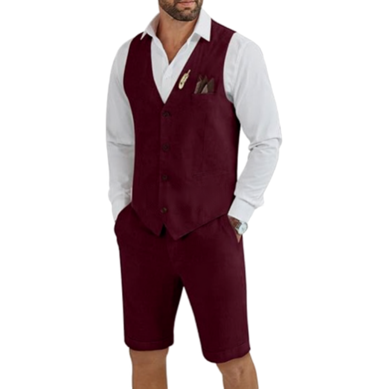 Men's Linen Vest and Shorts Two-Piece Set