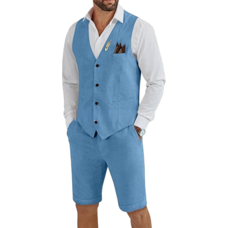Men's Linen Vest and Shorts Two-Piece Set