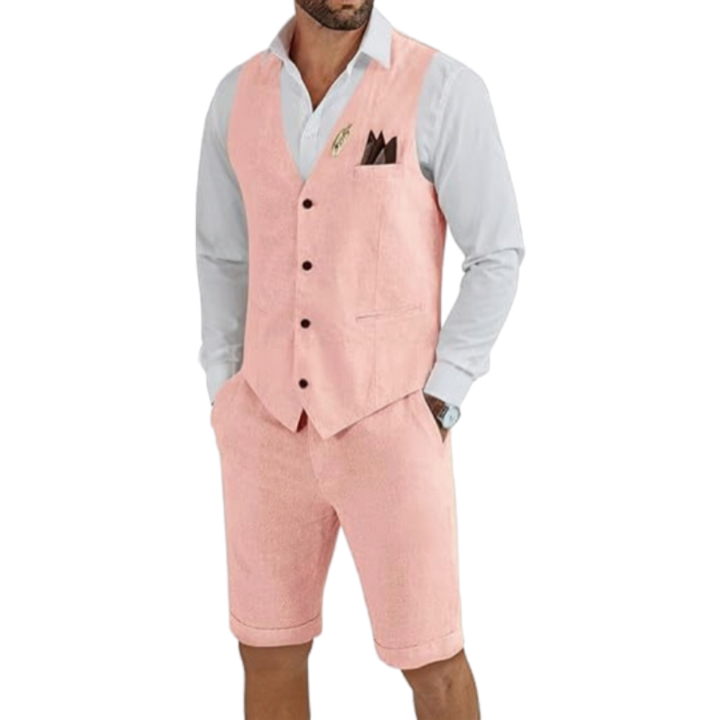 Men's Linen Vest and Shorts Two-Piece Set
