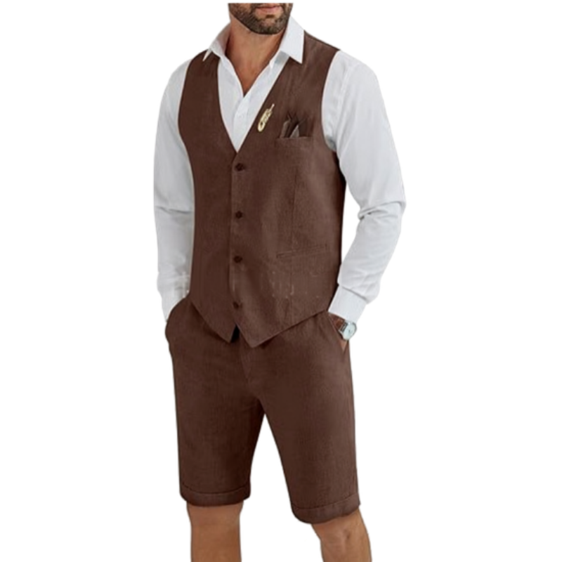 Men's Linen Vest and Shorts Two-Piece Set