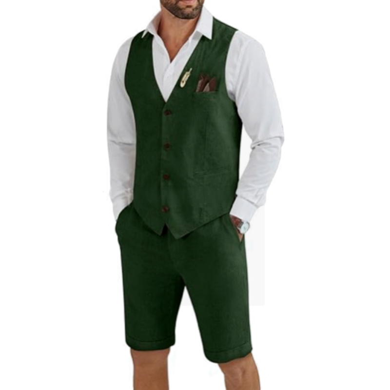 Men's Linen Vest and Shorts Two-Piece Set