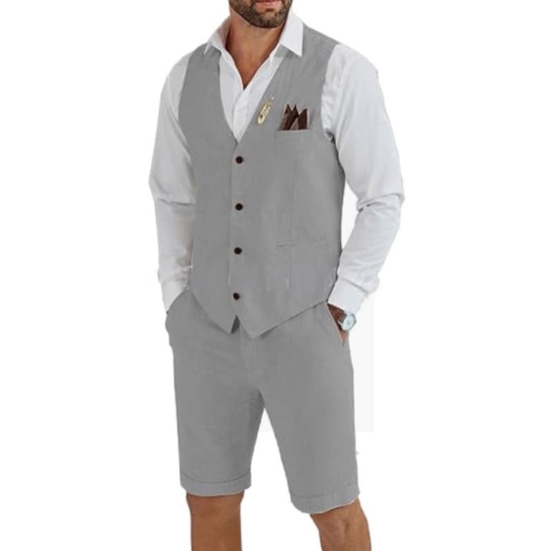 Men's Linen Vest and Shorts Two-Piece Set