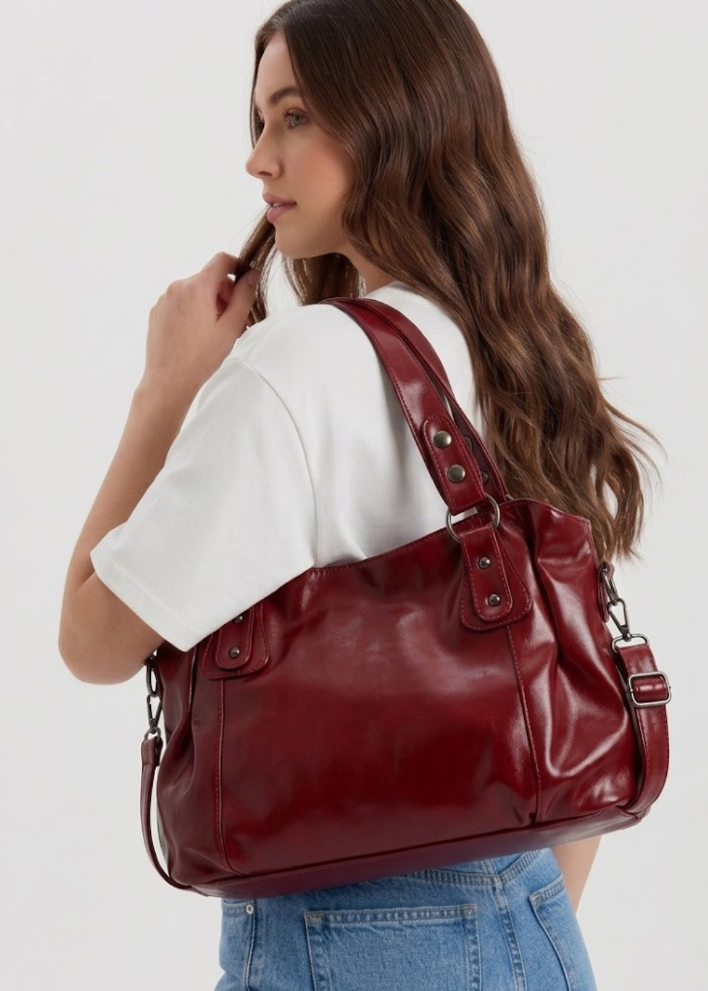 Burgundy Big Handbag for school