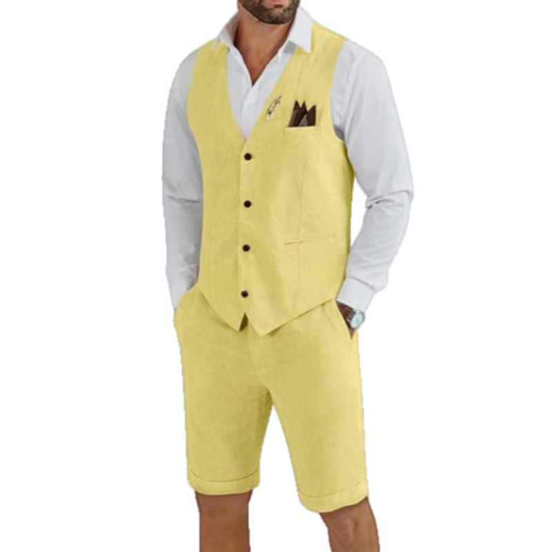 Men's Linen Vest and Shorts Two-Piece Set