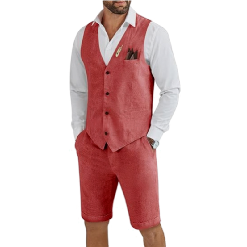 Men's Linen Vest and Shorts Two-Piece Set