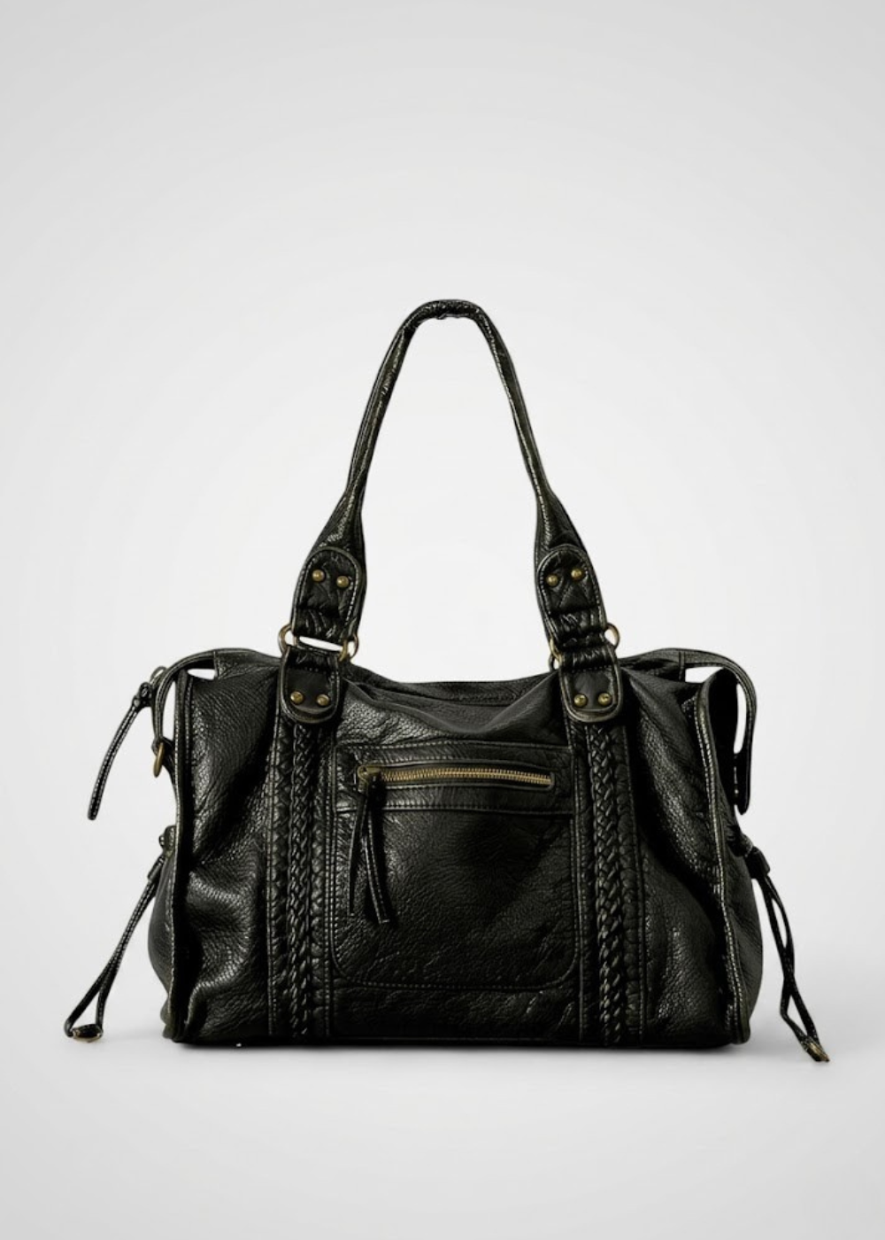 black handbag for school with zipper pockets