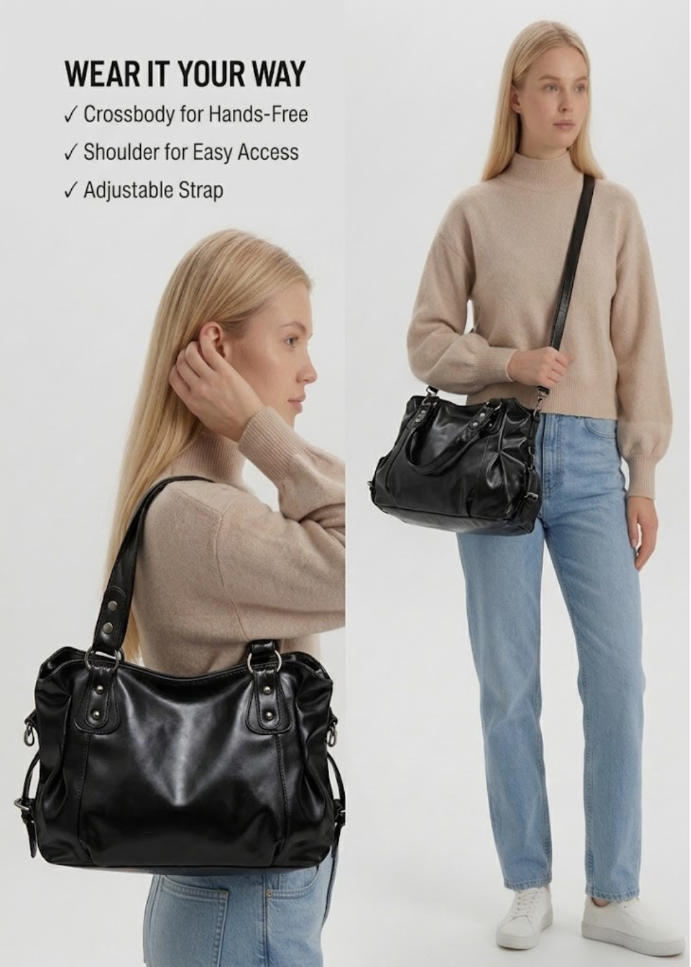 Large black handbag for school