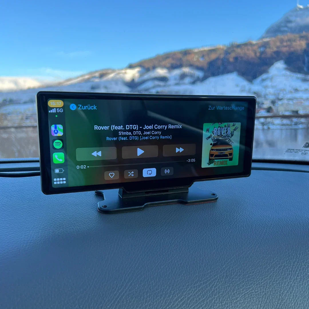 Wireless CarPlay and Android Auto Portable Touchscreen Display for Universal Vehicles - Dashboard Mounted Car Multimedia Player with Bluetooth and