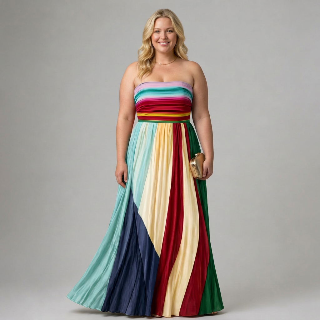 Strapless Pleated Maxi Dress