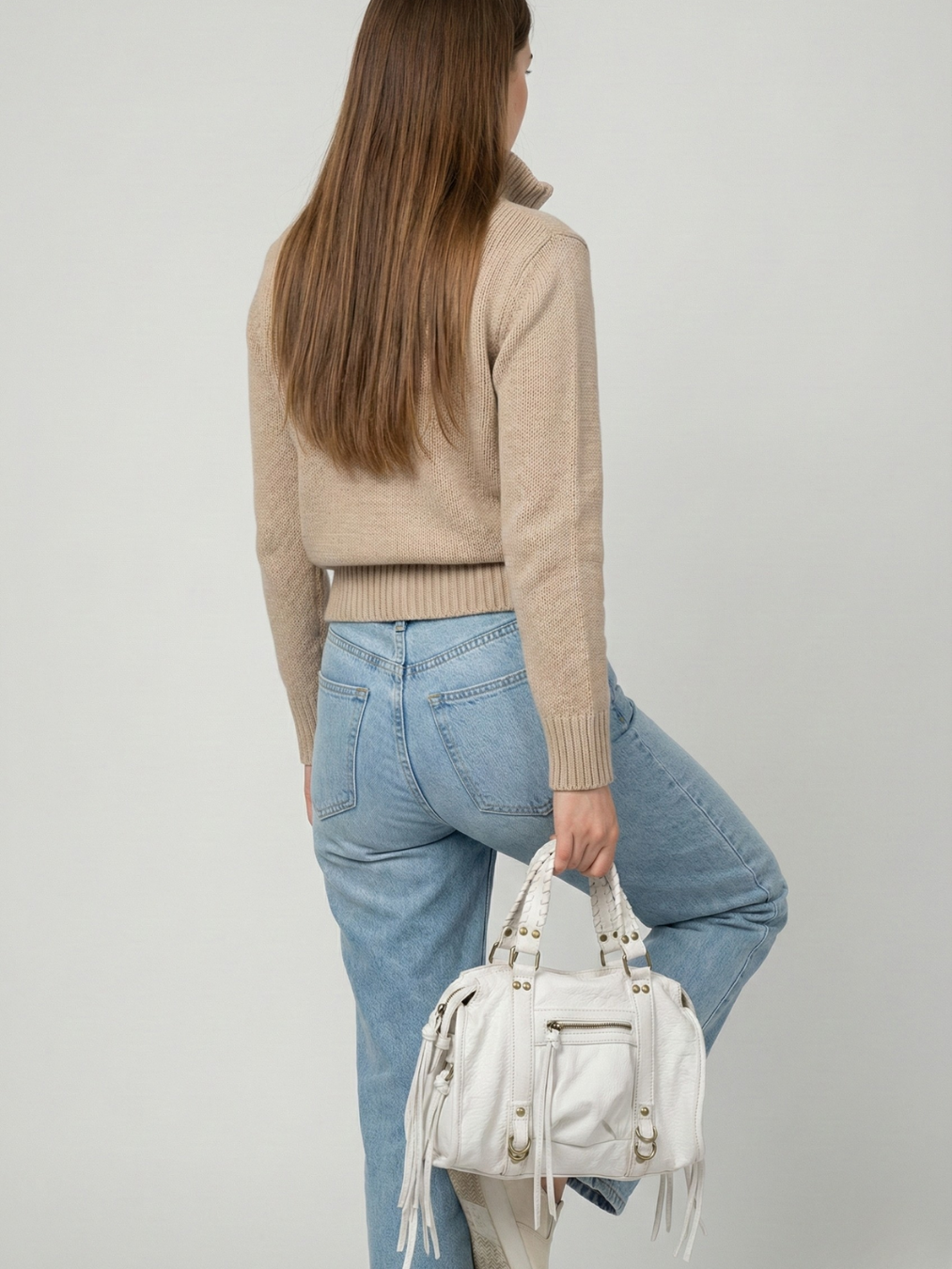 White Vegan Leather Handbag for School