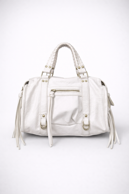 White Vegan Leather Handbag for School