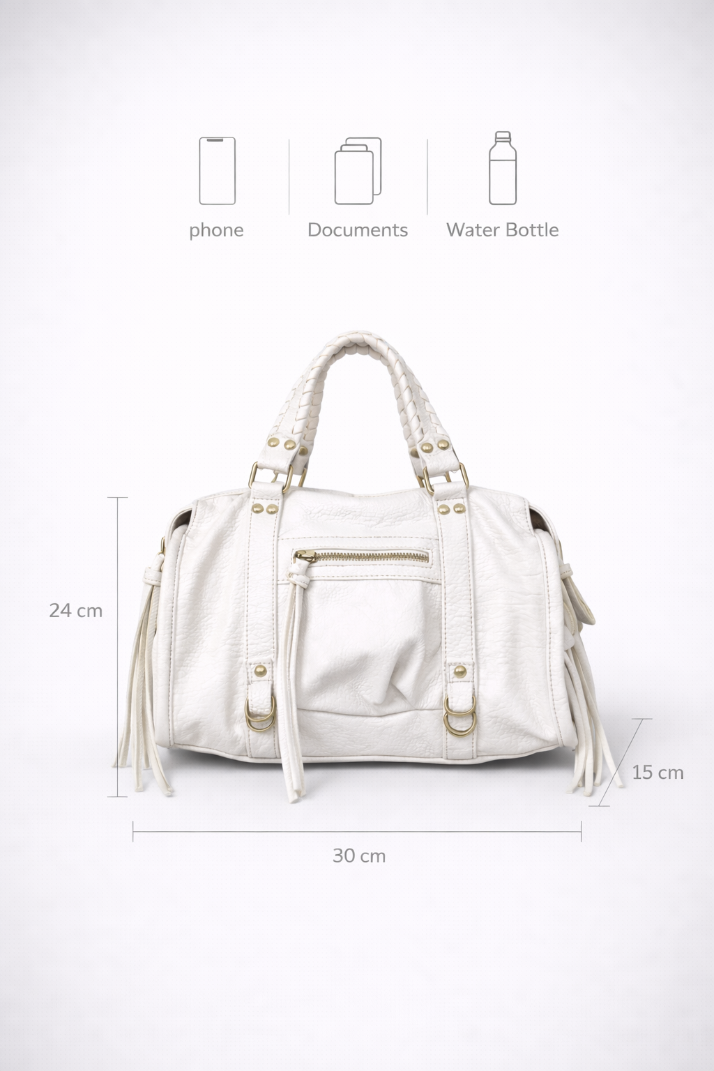 White Vegan Leather Handbag for School