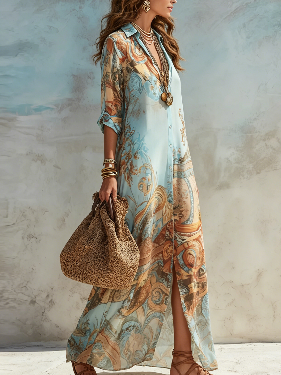 Women's Kaftan Maxi Shirt Dress
