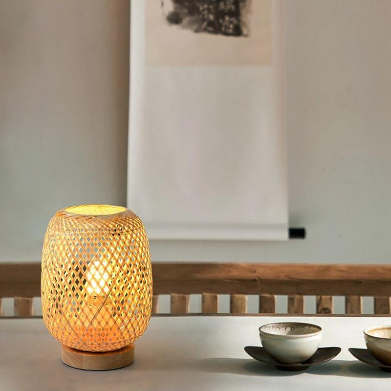 Hand Woven Rattan Japandi Drum Table Lamp
