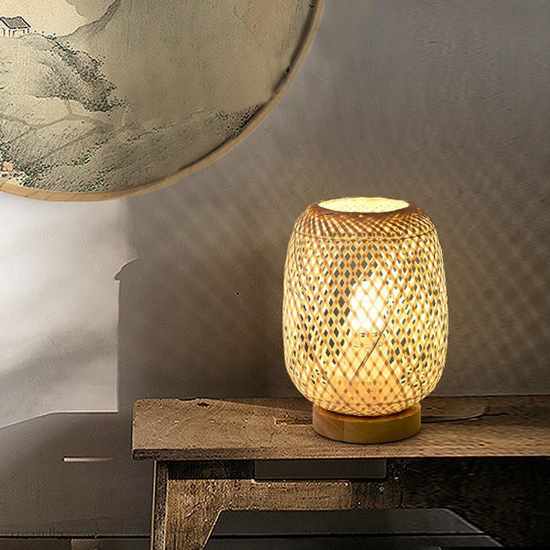 Hand Woven Rattan Japandi Drum Table Lamp
