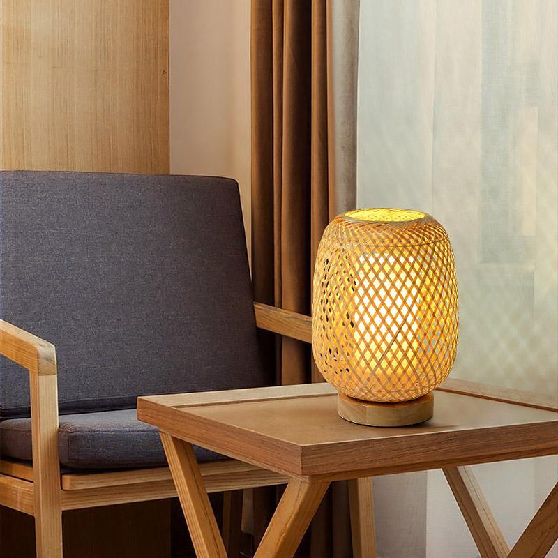 Hand Woven Rattan Japandi Drum Table Lamp