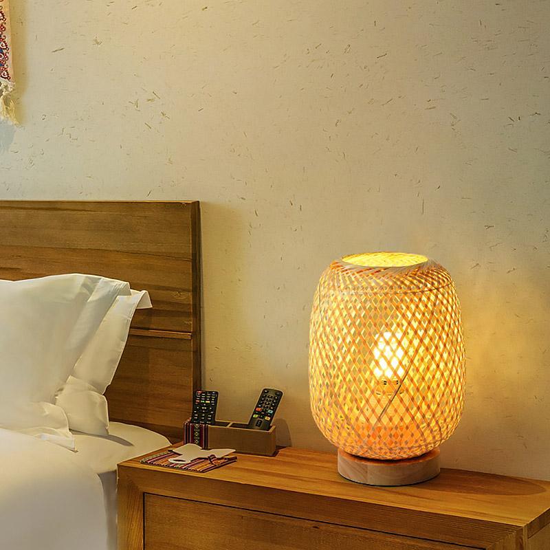 Hand Woven Rattan Japandi Drum Table Lamp